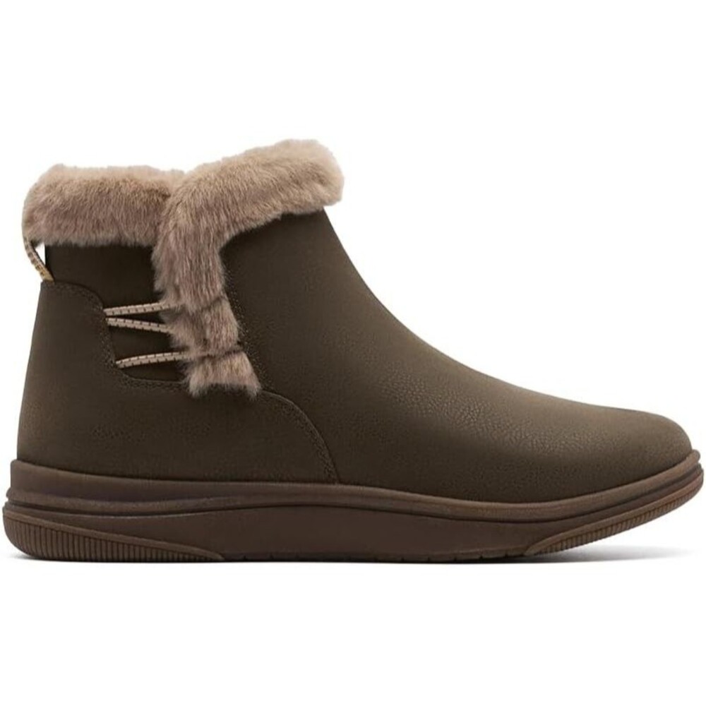 Clarks CloudSteppers Women's Breeze Fur Ankle Boot, Dark Olive, 7